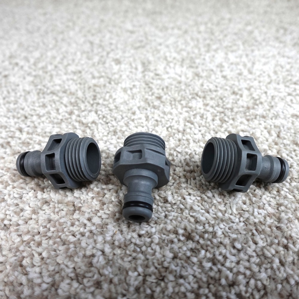 Snow Joe 3 PC Quick Connect Adapters Gray Plastic Irrigation Hose Fittings Set